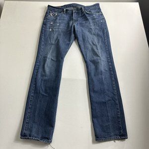 J Brand Kane Jeans Mens 34x32 Blue Denim Slim Straight Leg‎ Indigo Wash Distress